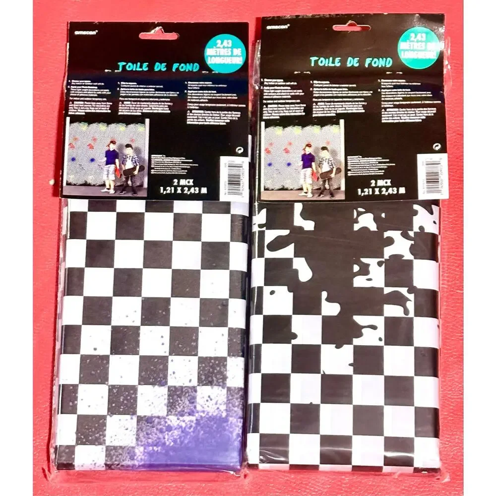 2 Amscan 8-foot party photo wall banners black & white checkered paint splatter